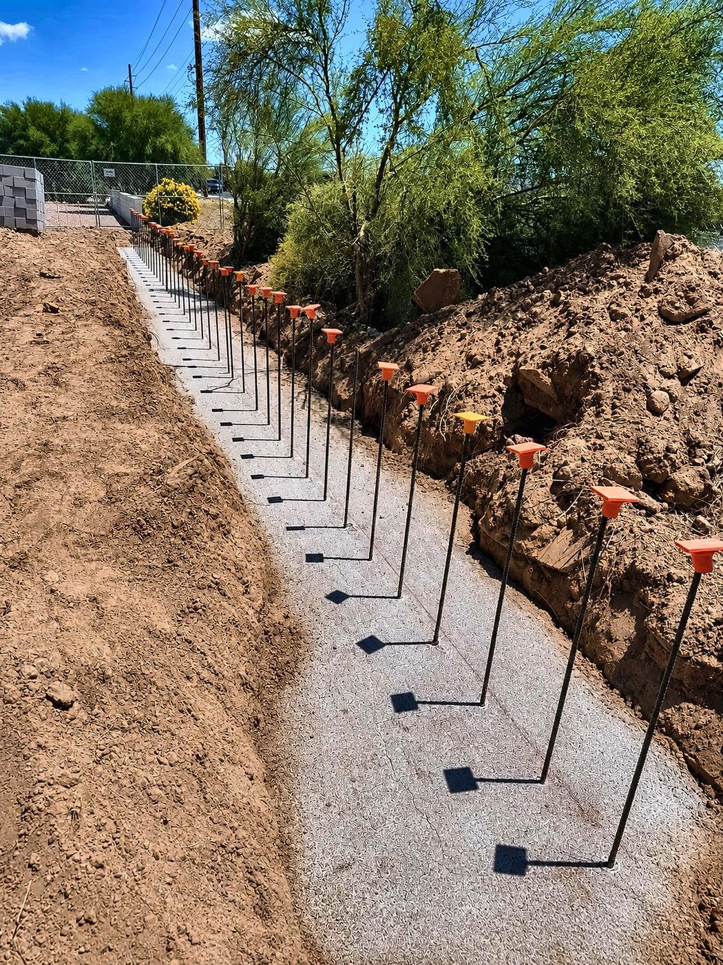 Retaining wall footing — vertical rebar