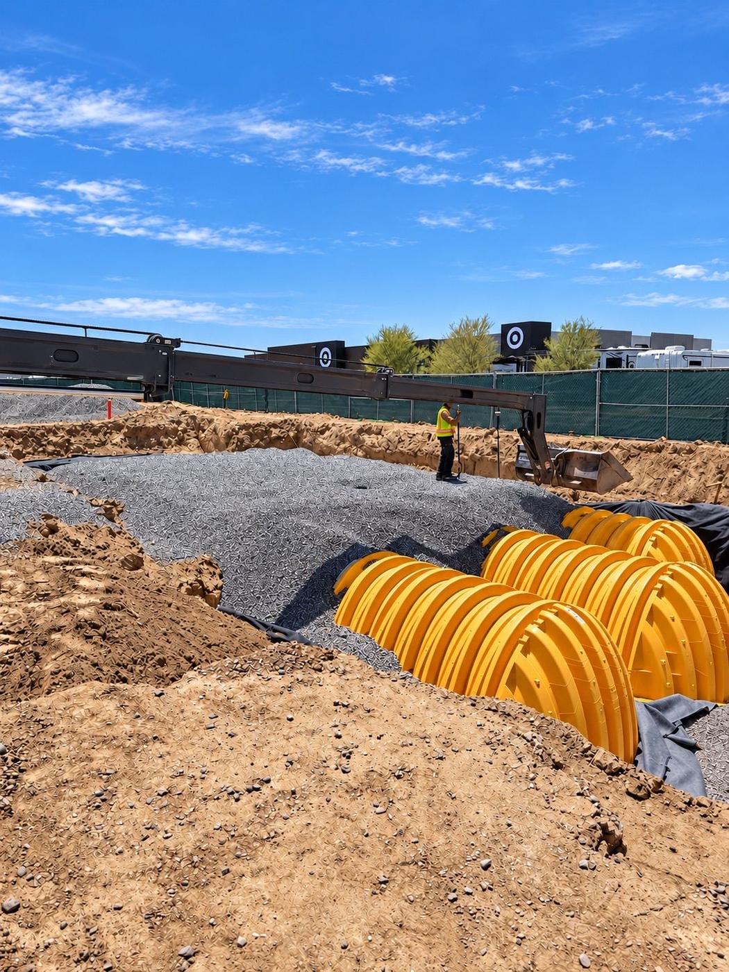 Retention chambers on aggregate base